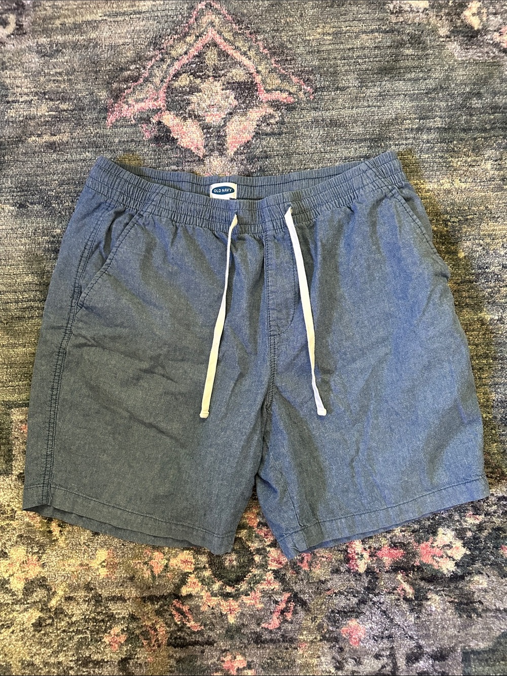 Old Navy Men's Chambray Blue Drawstring Cotton Blend Casual Shorts Size Large